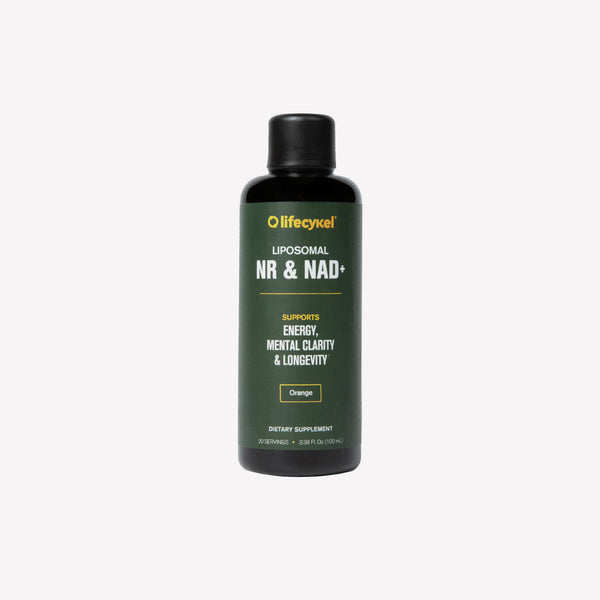 Lifecykel NR & NAD+ supplement bottle on a white background