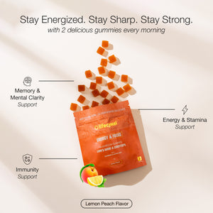 Lifecykel gummies packaging with text on a beige background