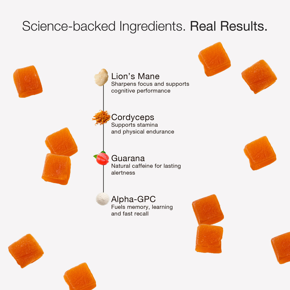 Lifecykel gummy cubes ingredients with text on a white background