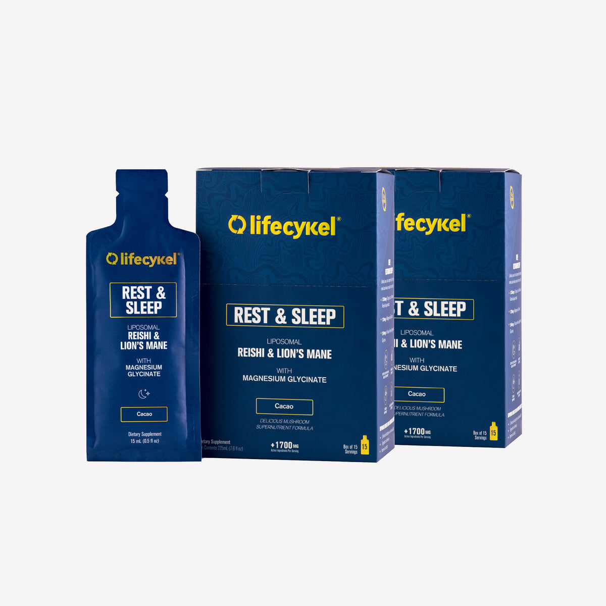 Lifecykel Rest & Sleep liposomal supplement packaging on a white background