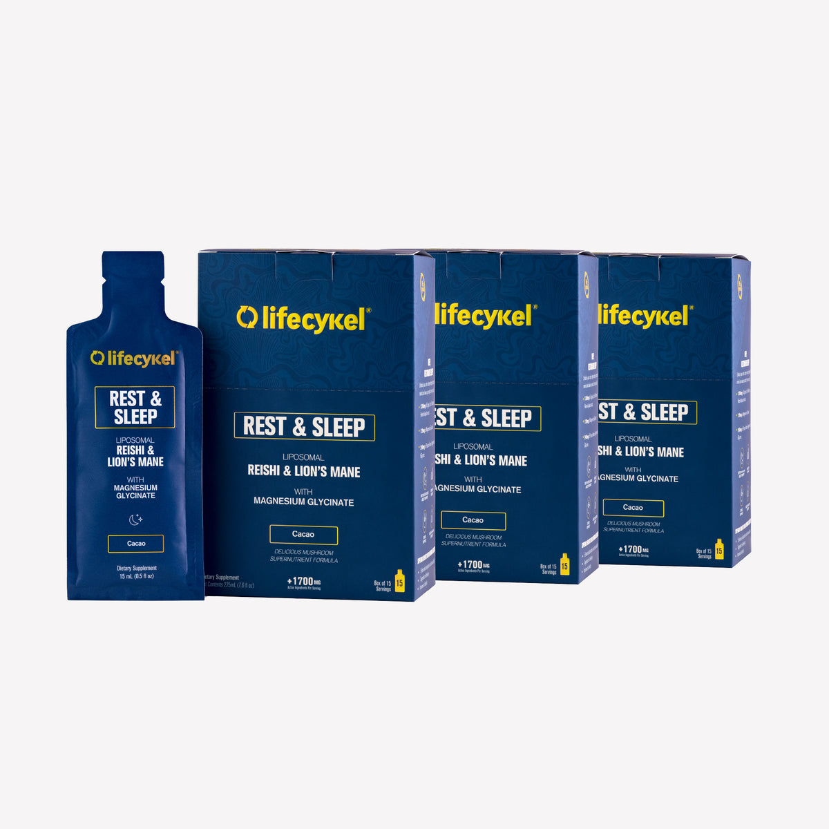 Lifecykel Rest & Sleep liposomal supplement packaging on a white background