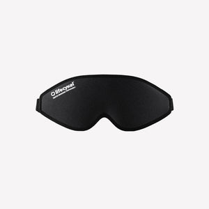 Black sleep mask with 'Lifecykel' branding on a white background