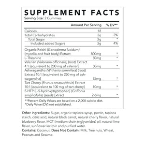 Supplement facts and ingredients list for the gummy product