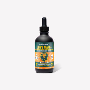 Bottle of Lifecykel Lion's Mane mushroom extract supplement on a white background