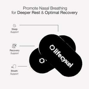 Product with 'Lifecykel' branding promoting nasal breathing benefits on a white background