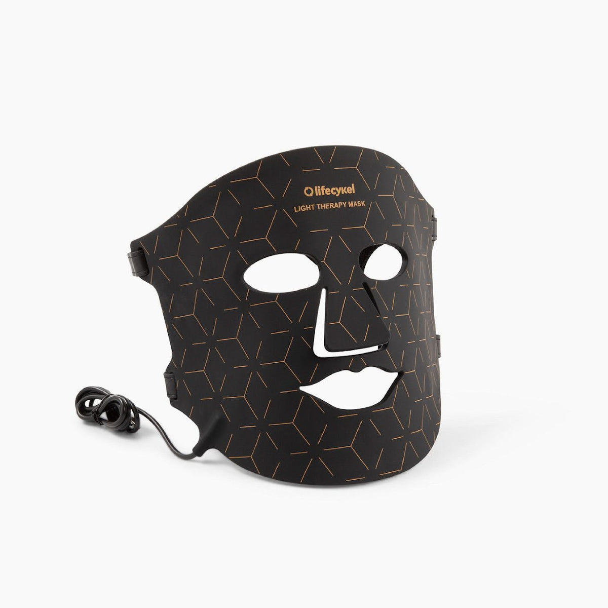 Black light therapy mask with geometric pattern on a white background