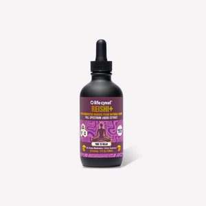 Bottle of Lifecykel Reishi+ mushroom extracts supplements on a white background