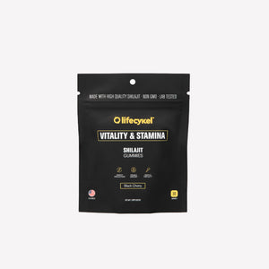 Black packaging of Lifecykel Shilajit Gummies on a white background