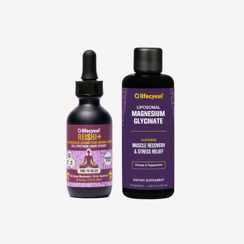 Two bottles of Lifecykel supplements on a white background