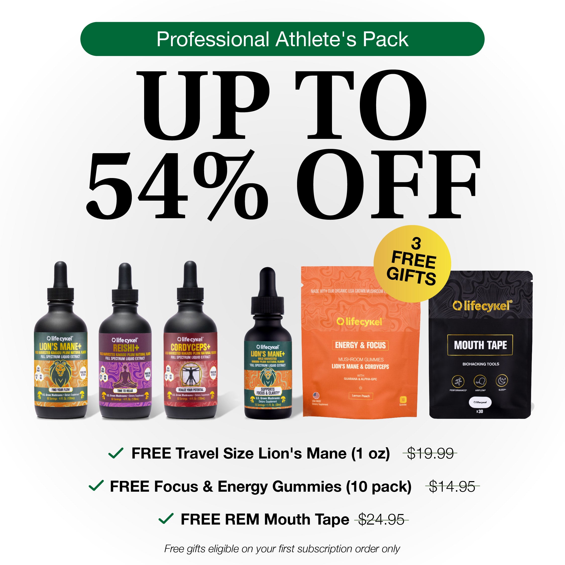 Professional Athlete's Pack - Lion's Mane, Cordyceps & Reishi