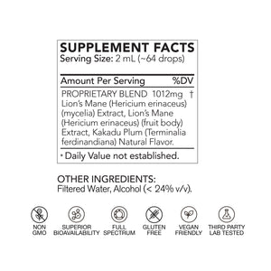 Supplement facts label with ingredients and claims on a white background