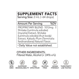 Supplement facts label with ingredients and certifications on a white background