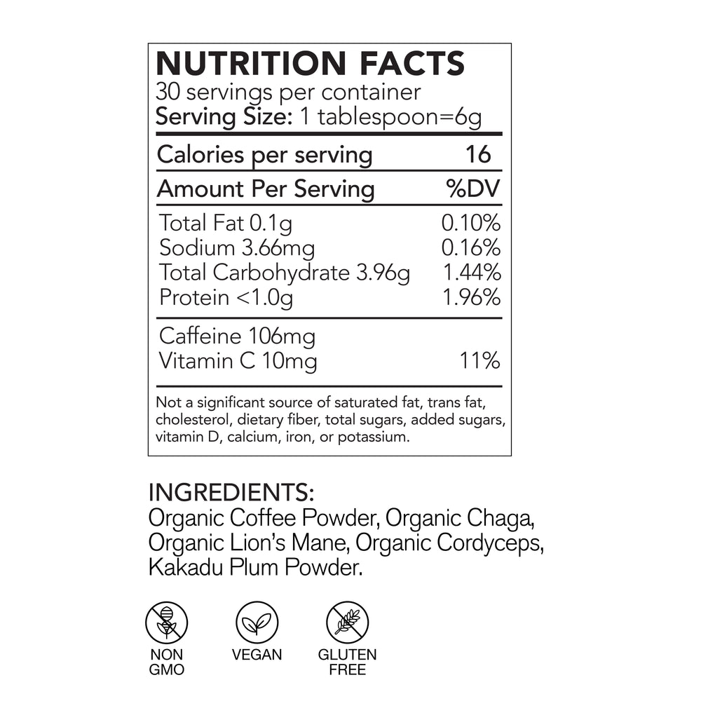 Nutrition facts label and ingredients list for a health supplement on a white background