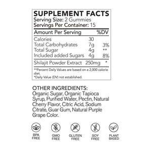Supplement facts label for gummy vitamins with serving size, calories, and ingredients listed.